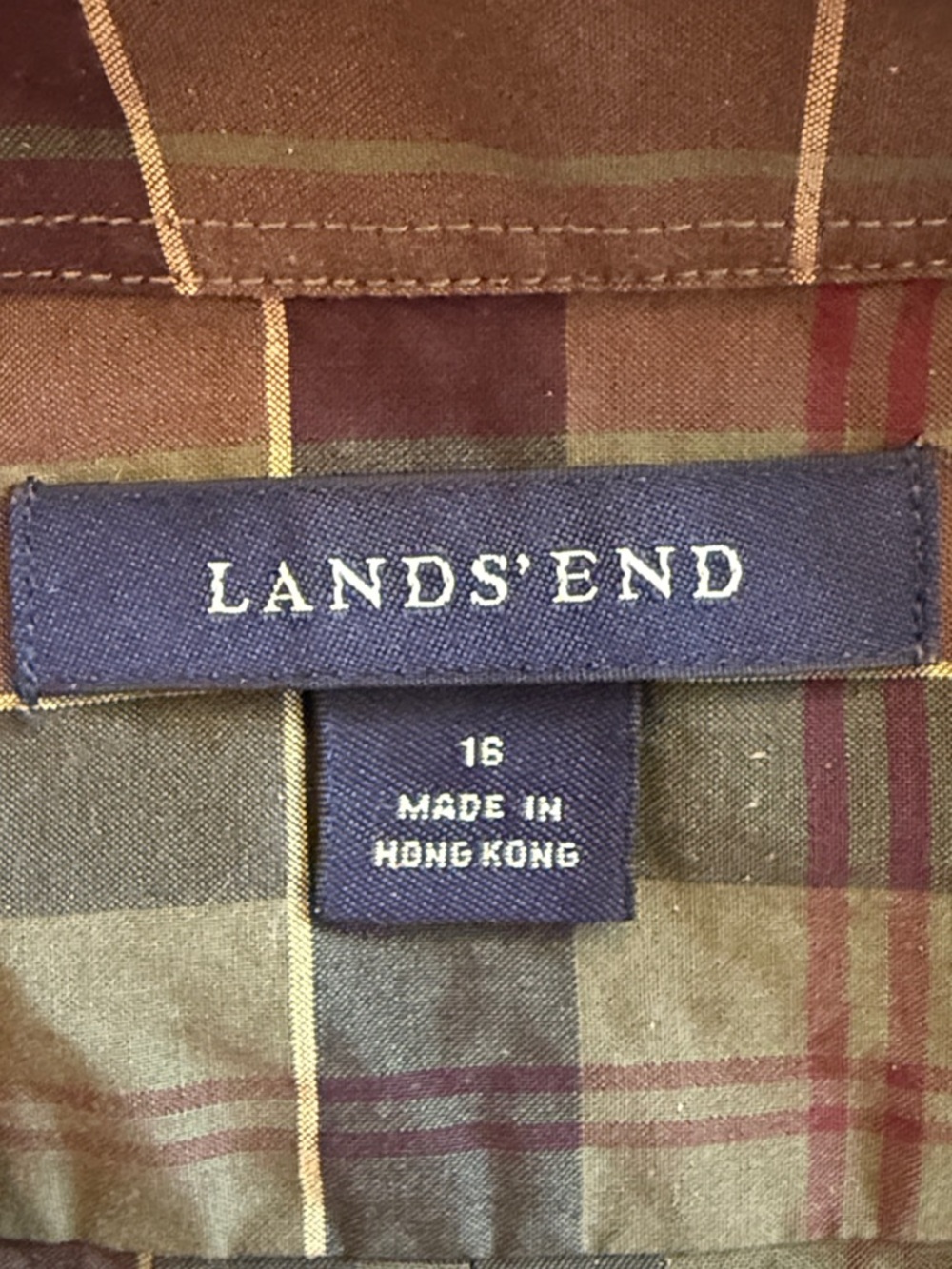 Vintage Lands’ End Plaid Button Down Shirt Boys 16 Mens Small Fit Preppy Cotton - Picture 4 of 14